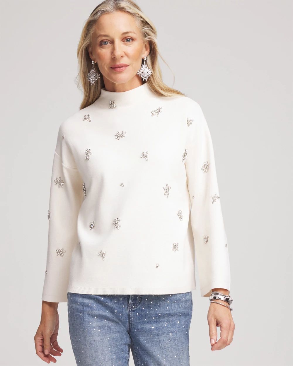 訳あってお買い得！30～80％OFF Mockneck Embellished Pullover Chico's | Sweater トップス